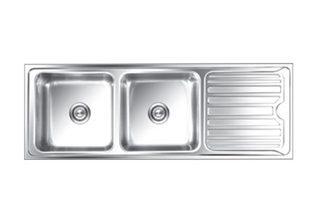 SS Double Bowl Sink With Drainboard
